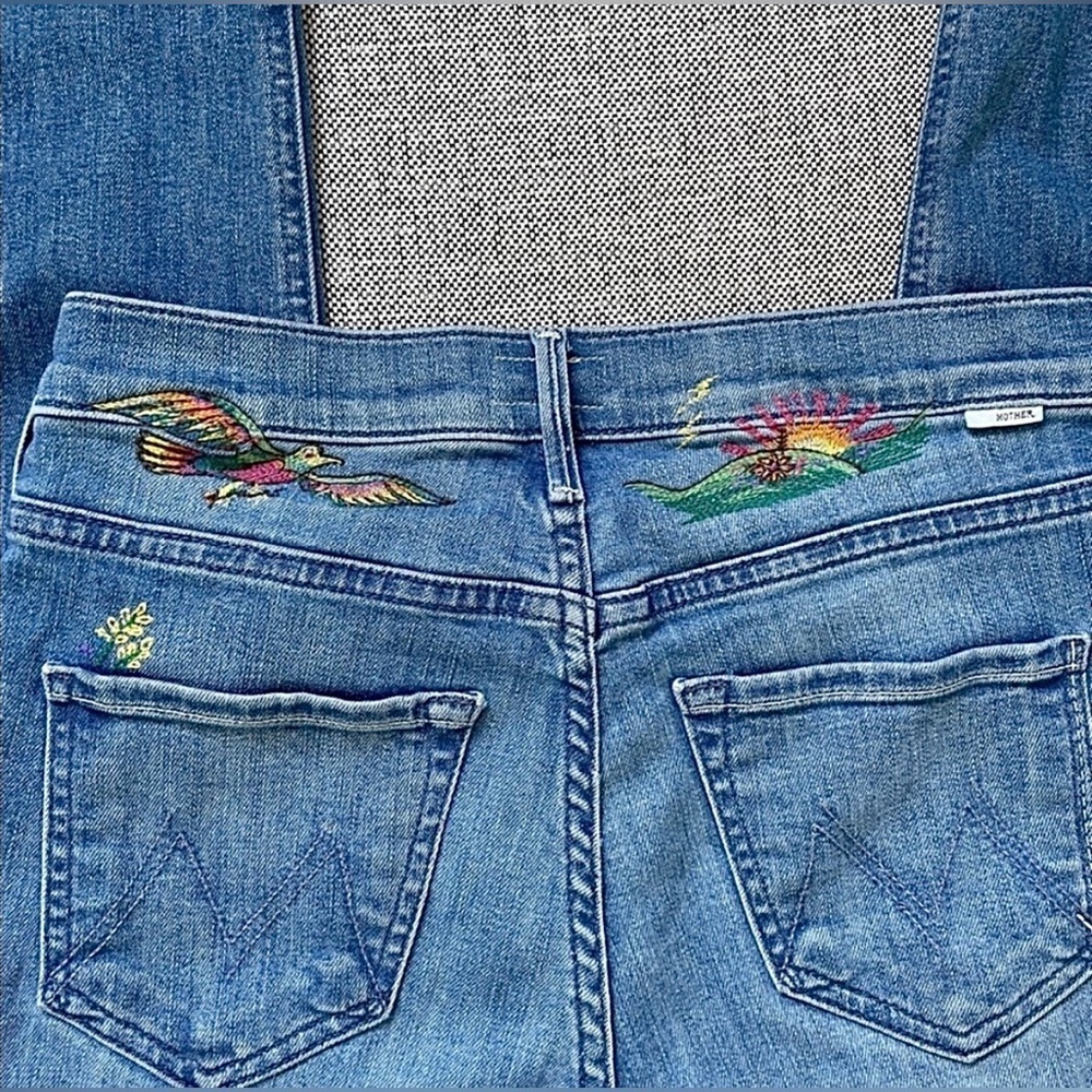 MOTHER Mid Rise Dazzler Ankle Jeans Embroidered Denim 25 Rare - Picture 6 of 16